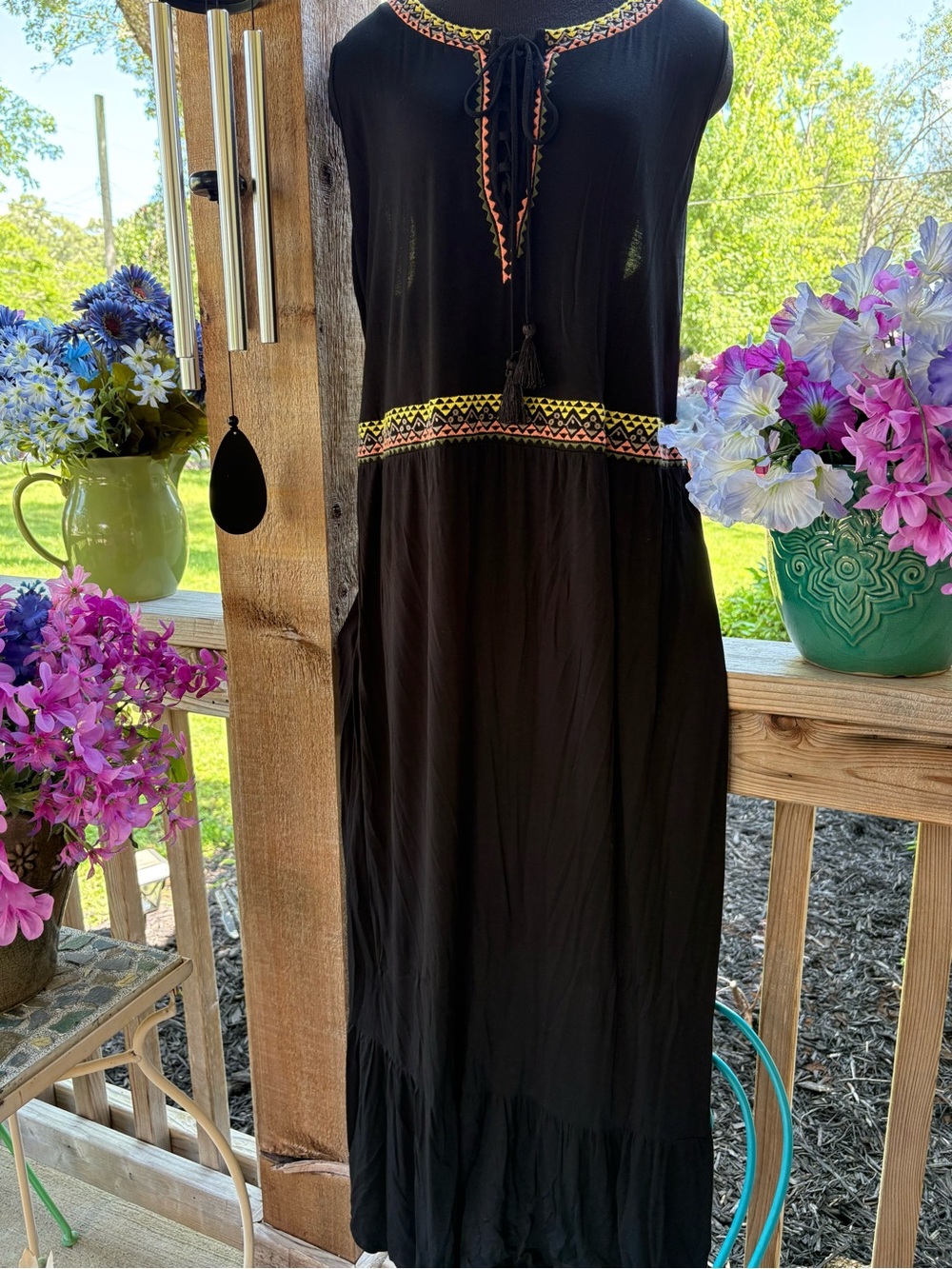 Spenser Jeremy Woman 3X Soft Black Stretch Knit Embroidered Trim Maxi Dress